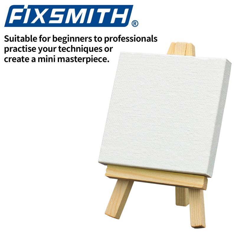 FIXSMITH 3x3 Inch Mini Stretched Canvas Easel Set- Bulk Pack of 12,Small Stretched White Blank Canvas Panels & Wood Easels for Painting Craft Drawing Decoration Gift Art Project DIY, Art Supplies - Image 2